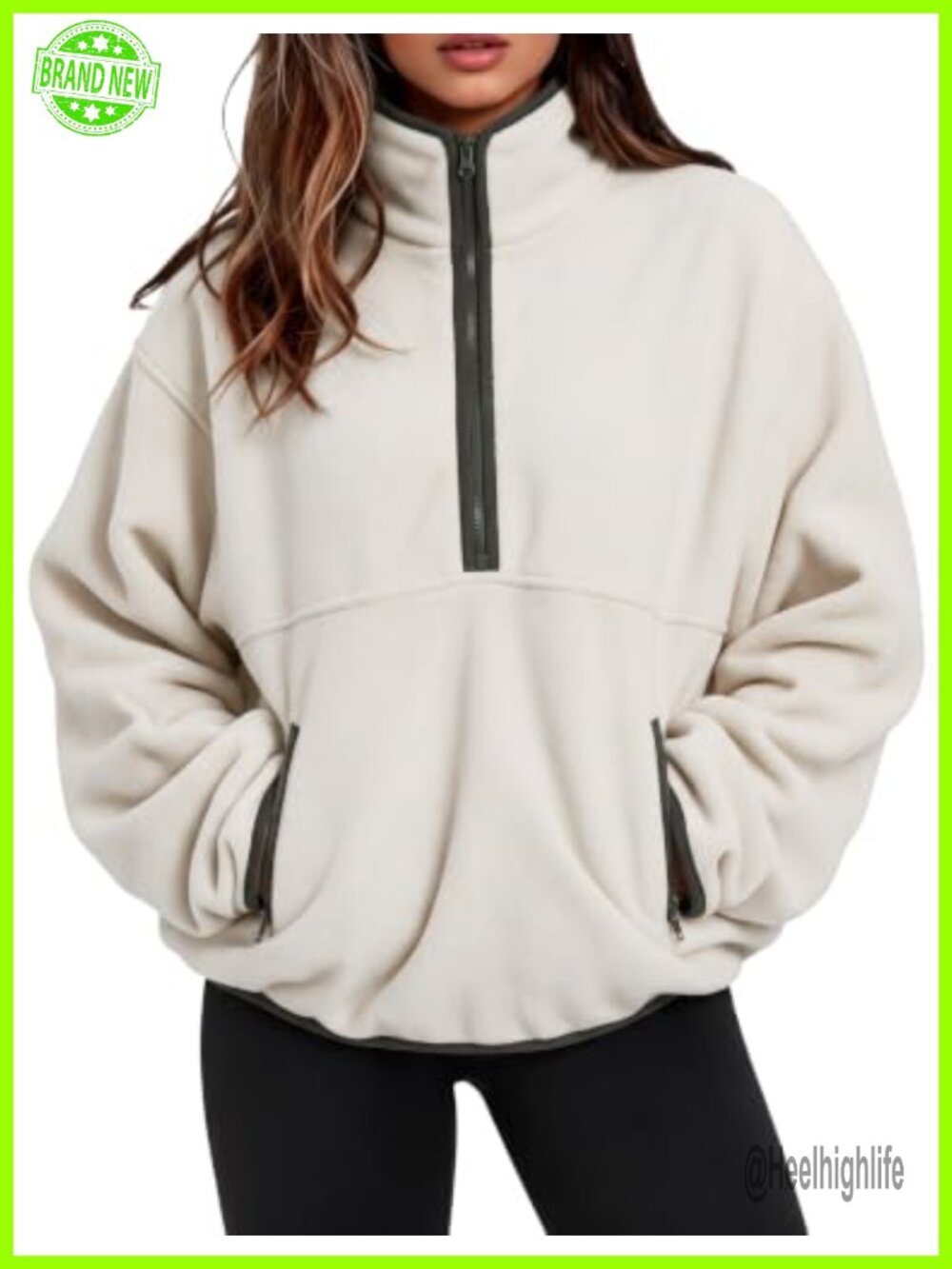 Fleece Quarter Zip Pullover Oversized Sweatshirt with Pockets